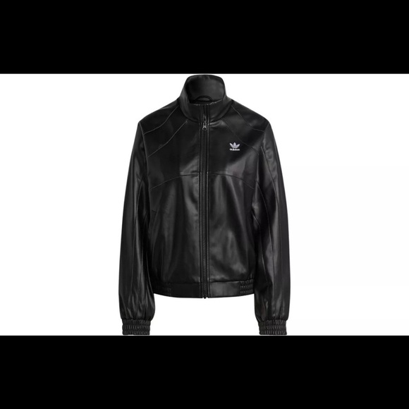 NWT Adidas Adicolor Trefoil Faux Leather Jacket Size Small - Picture 1 of 13